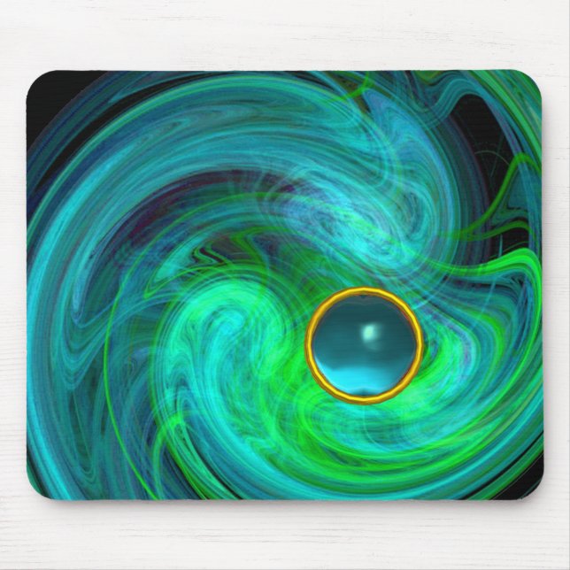MOUSEPAD VORTEX DE LUZ VERDE AZUL COM PEDRA PRECIOSA AQUAMA (Frente)