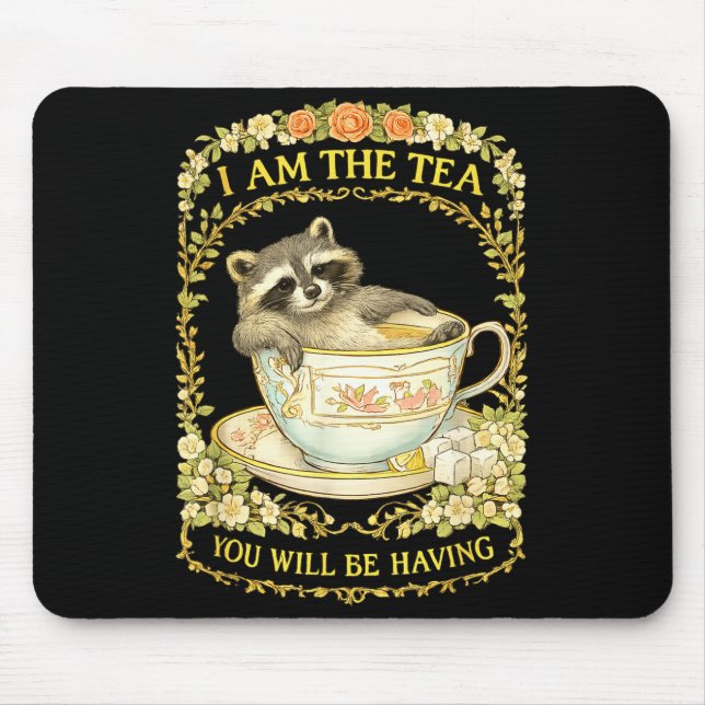Mousepad Vou ter o chá com guaxinim engraçado britânico (Frente)