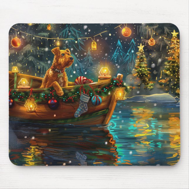 Mousepad Voyage festiva no Natal Airedale (Frente)