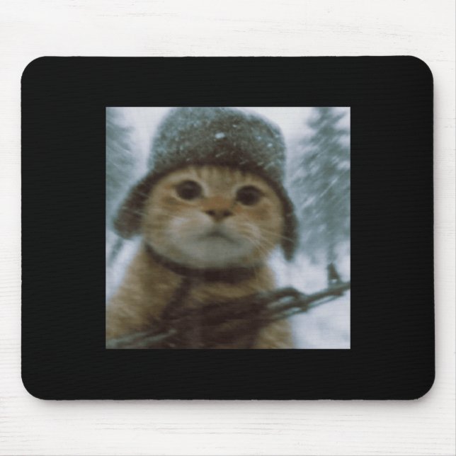 Mousepad Wacky Cat Snow Kitten Soldier Selfie With Gun Meme (Frente)