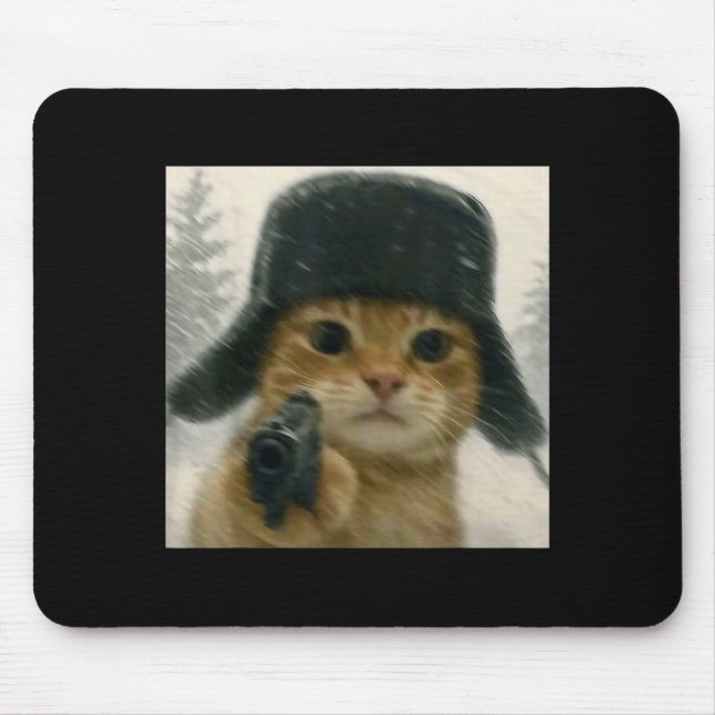 Mousepad Wacky Cat Wearing Ushanka Hat Russian Meme Cat Hum (Frente)
