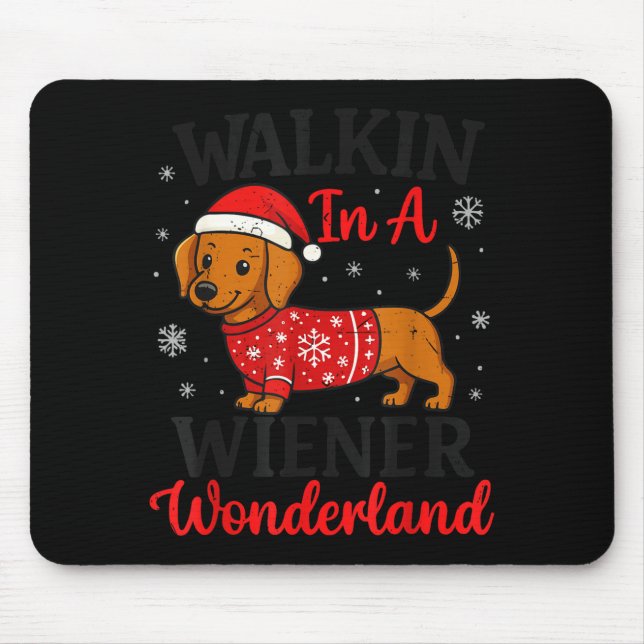 Mousepad Walking In Weiner Wonderland Mini Dachshund Christ (Frente)