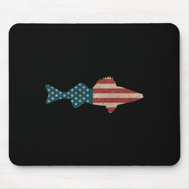 Mousepad Walleye Fish American Flag Sauger Angling (Frente)