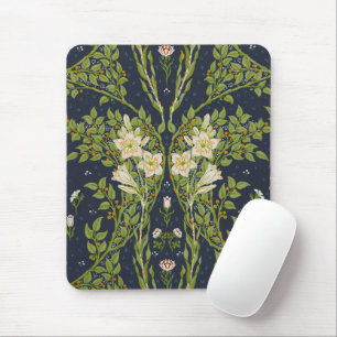 Mousepad Walter Crane Antigo Padrão Lírio Branco Marinho