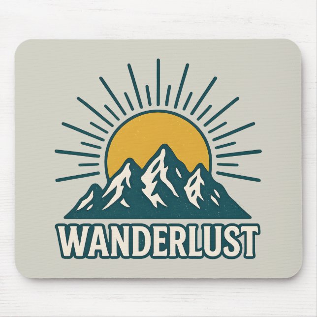 Mousepad Wanderlust Retro Teal Mountain Sunrise | Hiking (Frente)