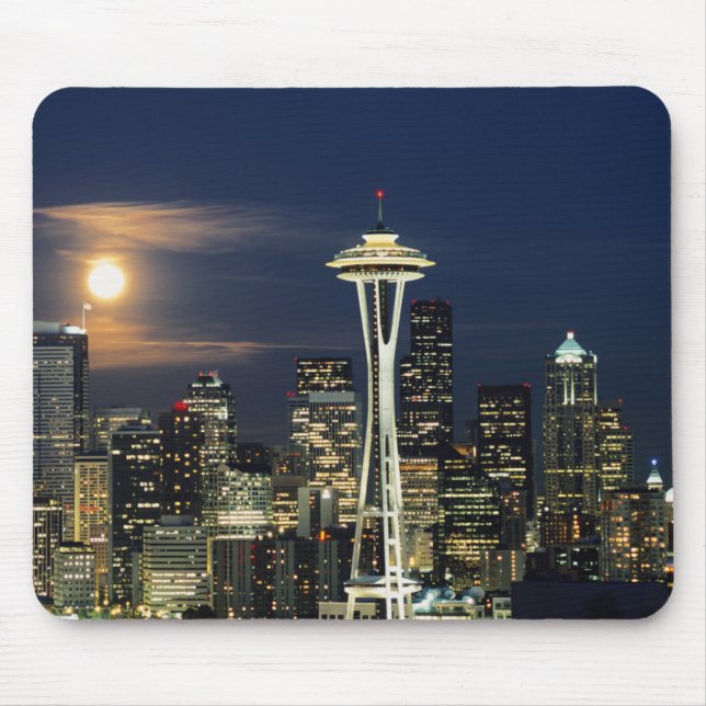 Mousepad Washington, Seattle, Silhueta noturna da cidade a  (Frente)