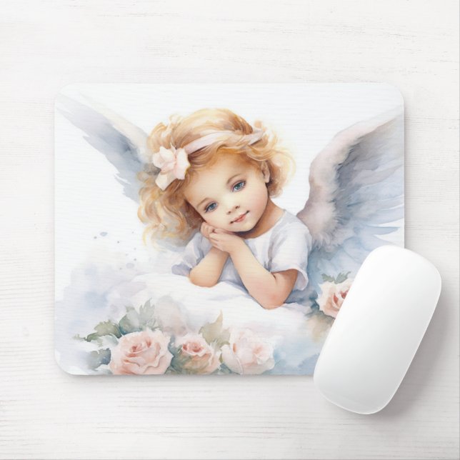 Mousepad Watercolor Angel Girl Com Rosas (Com mouse)