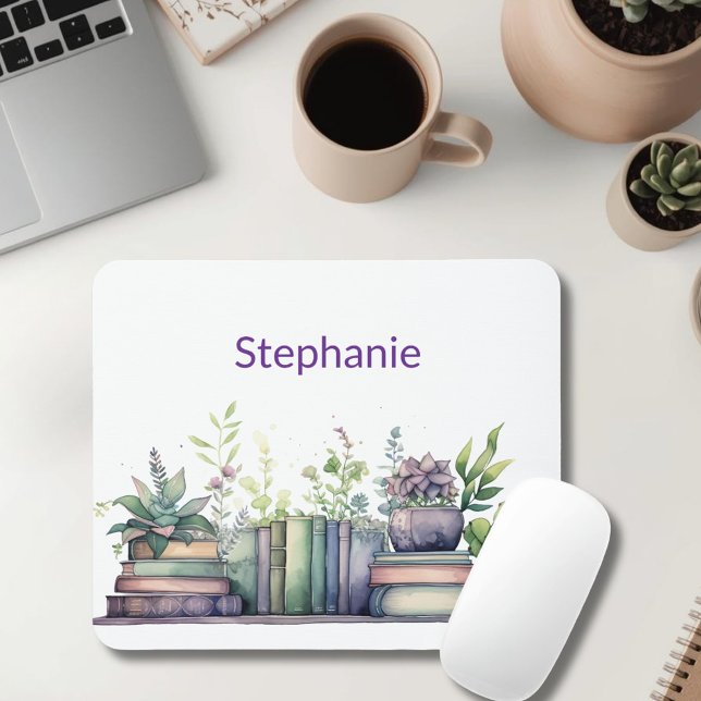 Mousepad Watercolor Books and Plants Personalized (Criador carregado)