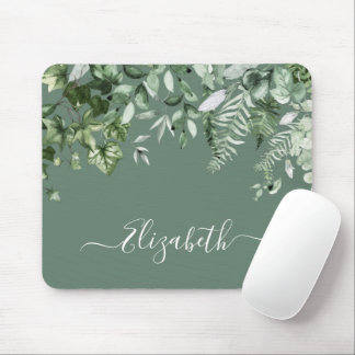 Mousepad Watercolor Botânica Ivy Ferns Sage Green