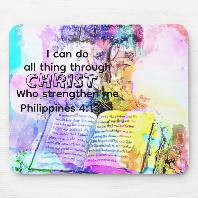 Mousepad Watercolor cross bible verse Christian  (Frente)