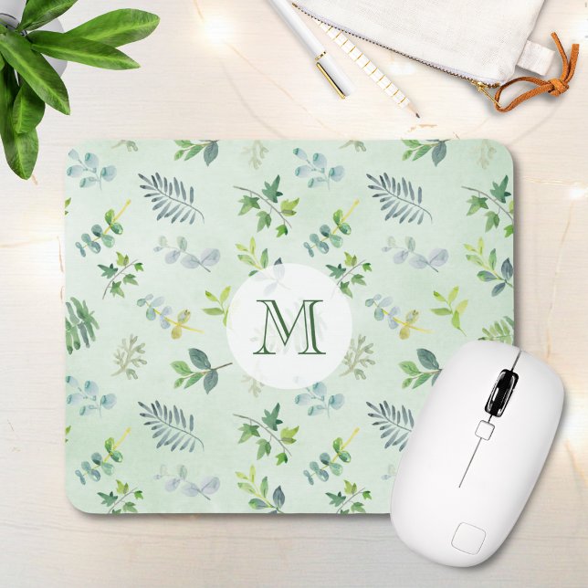 Mousepad Watercolor Deixa Foliage Greenerescência Monograma (Criador carregado)