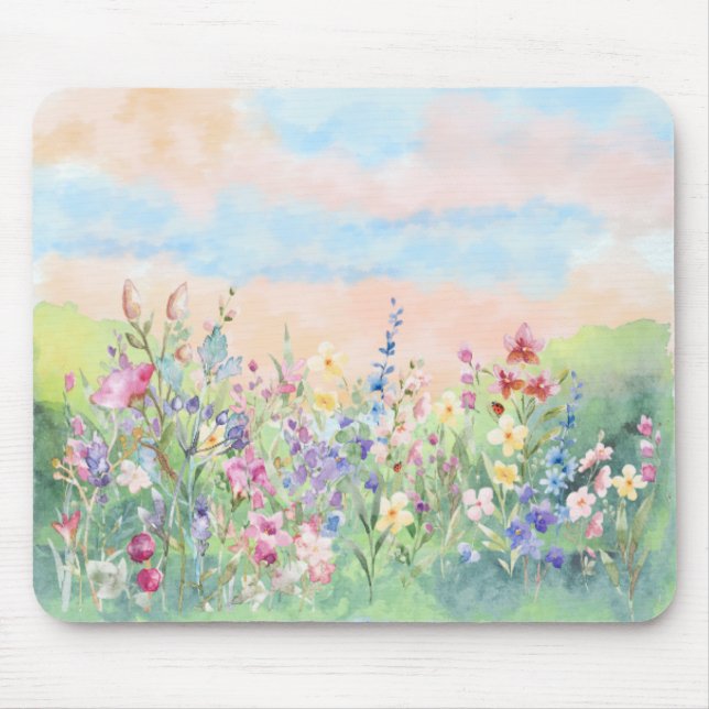 Mousepad Watercolor floral Spring Ladybug (Frente)