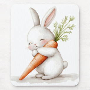 Mousepad Watercolor Fluffy Bunny Carrot Love