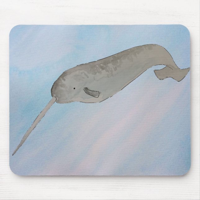 Mousepad Watercolor Marine Mammal Narwhal (Frente)
