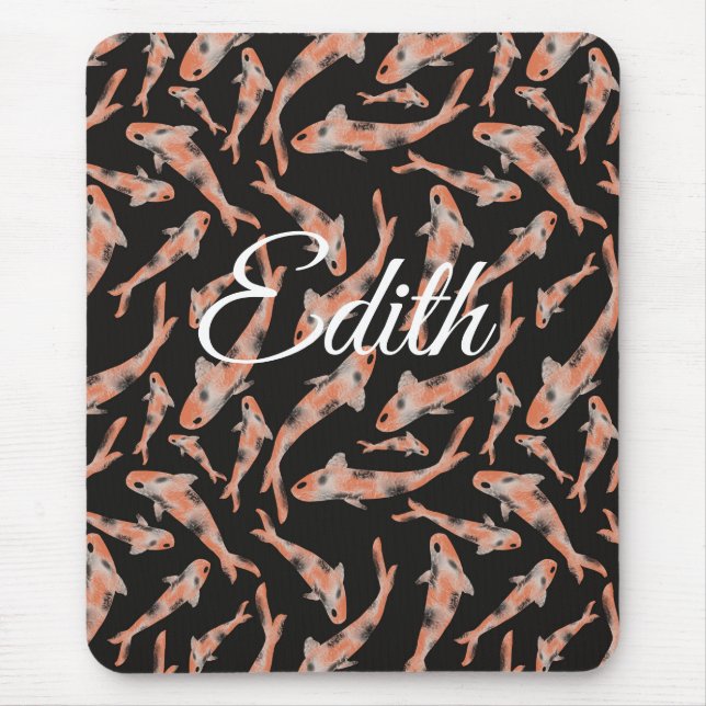 Mousepad Watercolor Orange Koi Fish Black Personalizado (Frente)