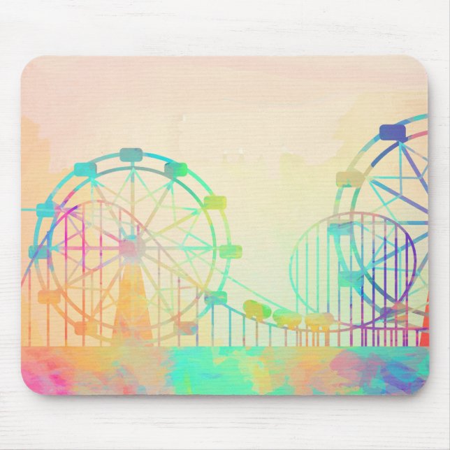 Mousepad Watercolor Painting Ferris Wheel Fairground Art (Frente)