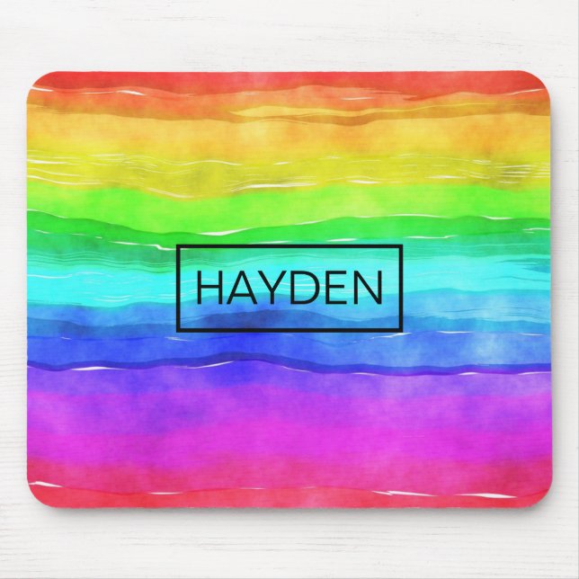 Mousepad Watercolor Rainbow Stripes Personalised (Frente)