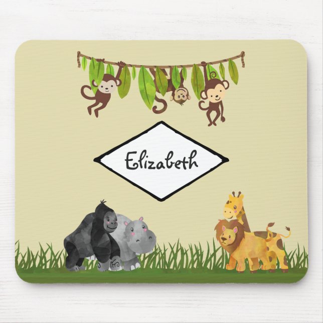 Mousepad Watercolor Safari Jungle Animal Illustration (Frente)