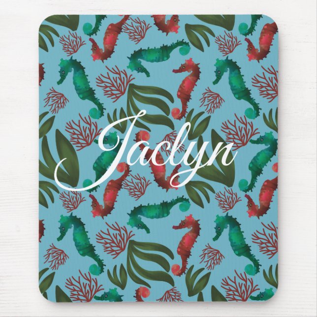 Mousepad Watercolor Seacavalos Náuticos Personalizados (Frente)