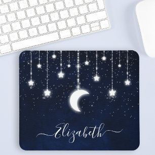 Mousepad Watercolor Sky Celestial Lua Stars String Luzes
