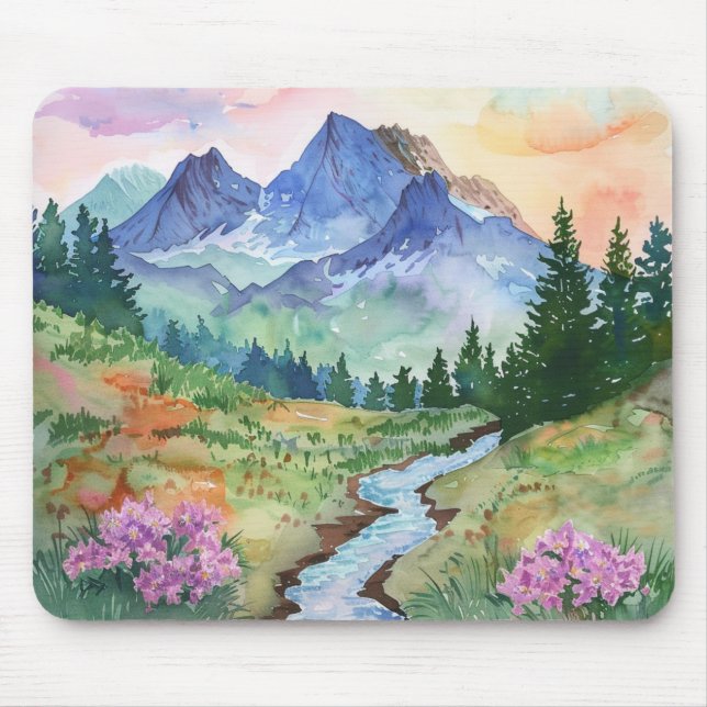 Mousepad Watercolor Summer Mountain (Frente)