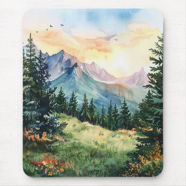 Mousepad Watercolor Summer Mountain (Frente)