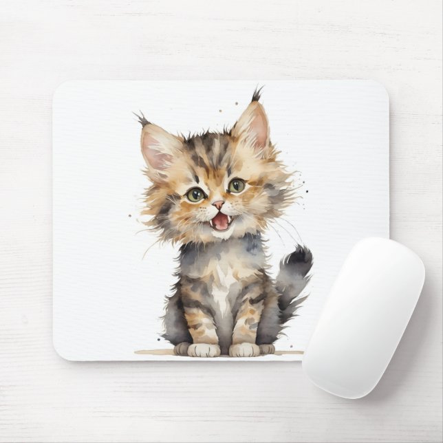 Mousepad Watercolor Tortoise Shell Kitten (Com mouse)