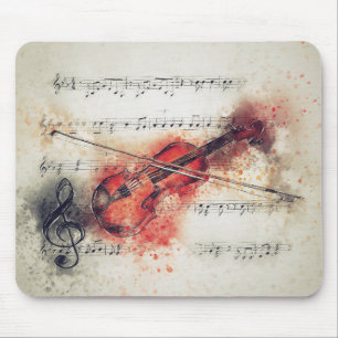 Mousepad Watercolor Violin Sheet Music Rust Orange Cream