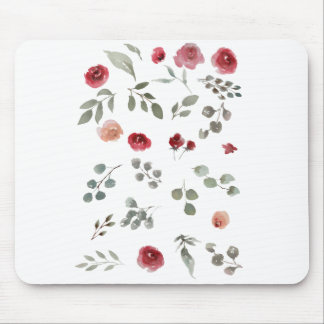 Mousepad Watercolor Watercolor Roses Green Leaves Leaves