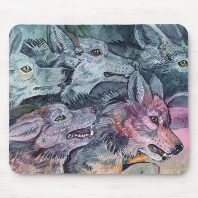 Mousepad Watercolor Wolf Pack (Frente)