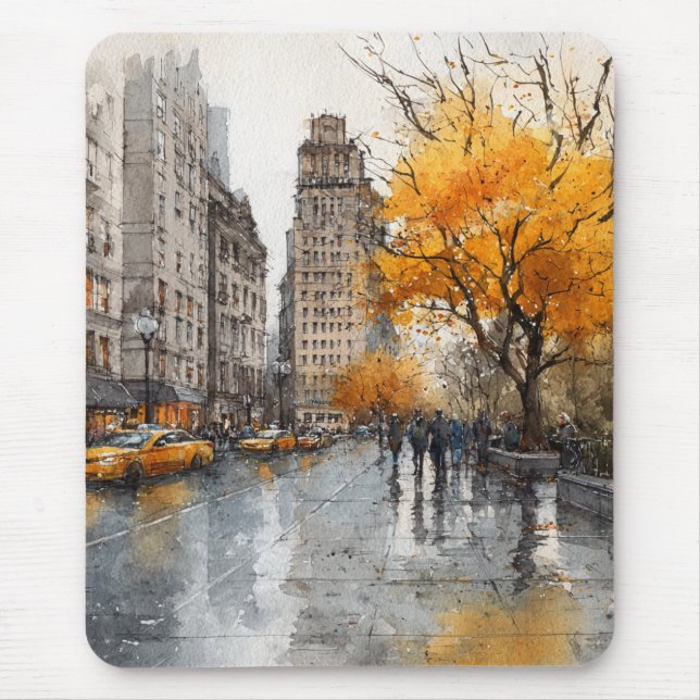 Mousepad Watercolour Autumn in New York (Frente)