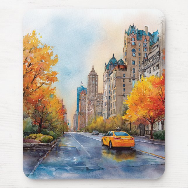 Mousepad Watercolour Autumn in New York (Frente)