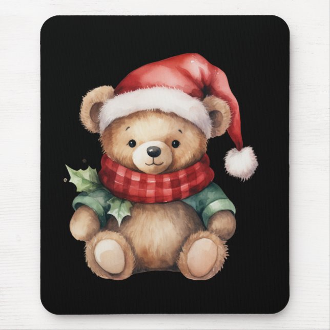 Mousepad Watercolour Christmas Teddy Bear (Frente)