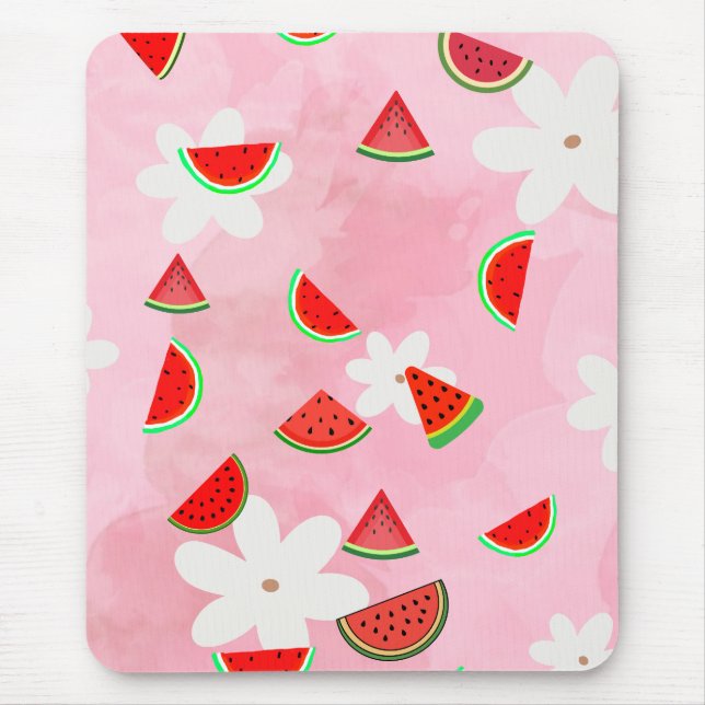 Mousepad Watermelon Bloom - Padrão Floral de Verão Divertid (Frente)