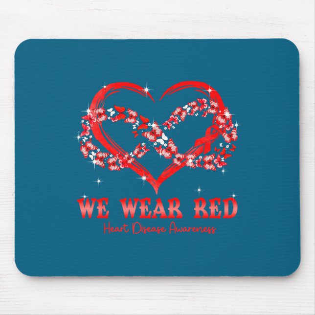 Mousepad We Wear Red Butterfly Heart Heart Disease Awarenes (Frente)