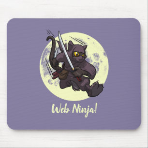 Mousepad Web Ninja Jumping Black Cat Ninja Katana Cartoon