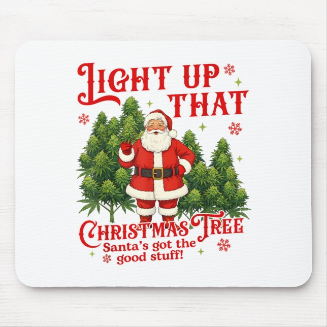 Mousepad Weed Lover Smoking Light Up Christmas Tree  (Frente)
