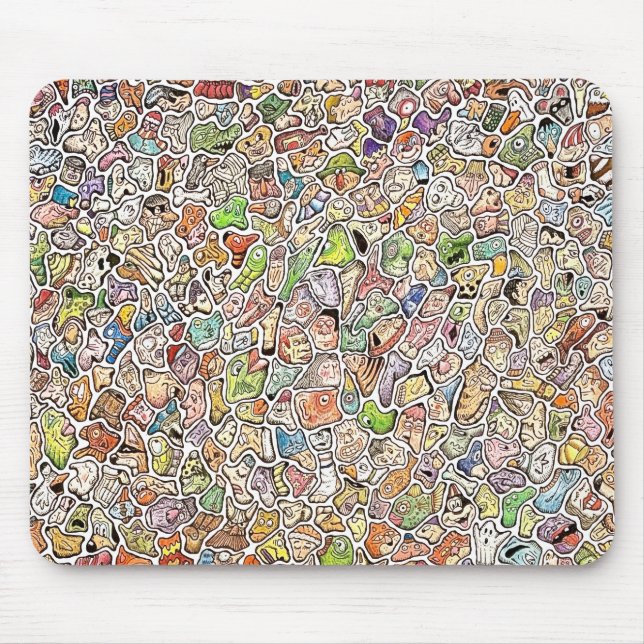 Mousepad Weird Cartoon Faces Color Drawing Computer (Frente)