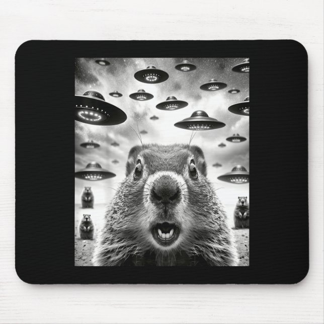 Mousepad Weird Groundhogs Selfie With Alien Ufo Funny Groun (Frente)