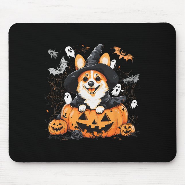 Mousepad Welsh Corgi Dog Pumpkin Halloween Ação de Graças (Frente)