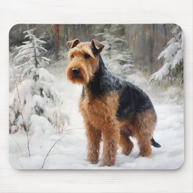 Mousepad Welsh Terrier Deixe-o nevar no Natal (Frente)