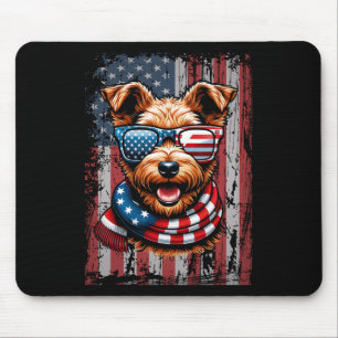 Mousepad Welsh Terrier Dog Sobrevoa A Bandeira Dos Eua 4 De