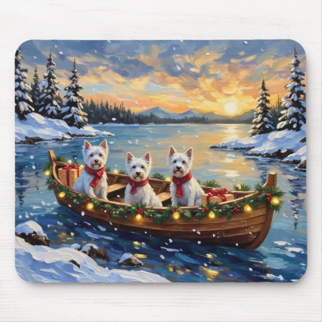 Mousepad West Highland White Terrier Christmas Boat Holiday (Frente)