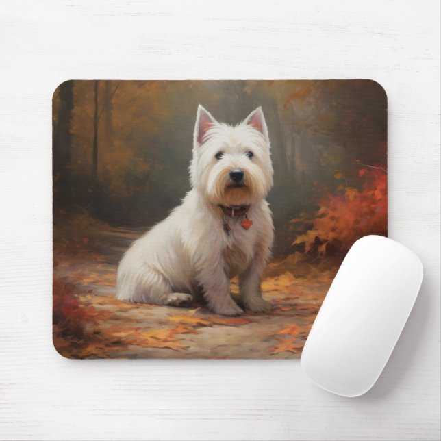 Mousepad West Highland White Terrier no outono deixa cair (Com mouse)