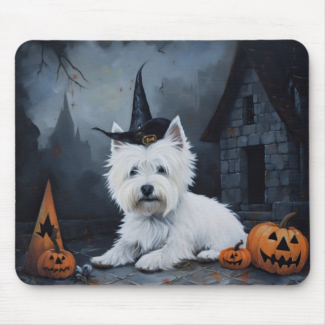 Mousepad West Highland White Terrier Pumpkin Halloween (Frente)