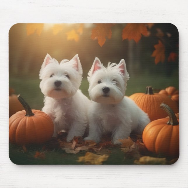 Mousepad West Highland White Terrier Puppy Autumn Pumpkin (Frente)