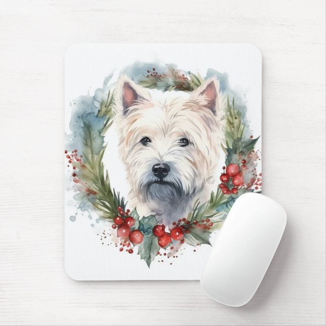 Mousepad West Highland White Terrier Wreath de Natal (Com mouse)