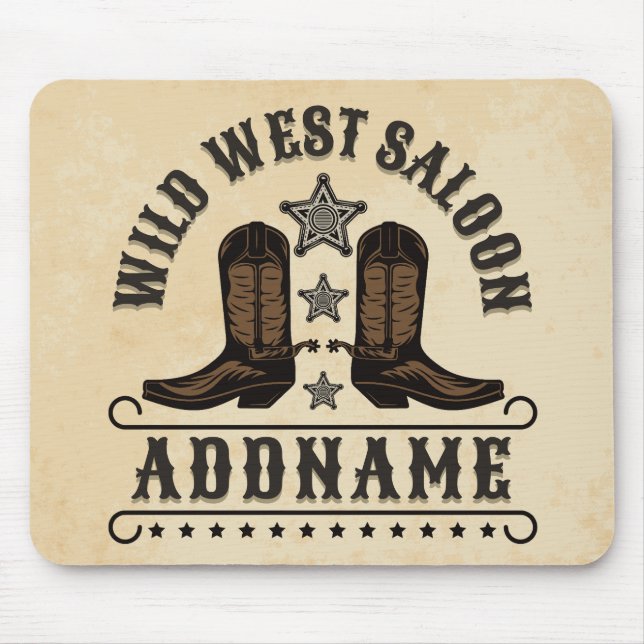 Mousepad Western Cowboy Boots ADD NAME Xerife Spurs Saloon (Frente)