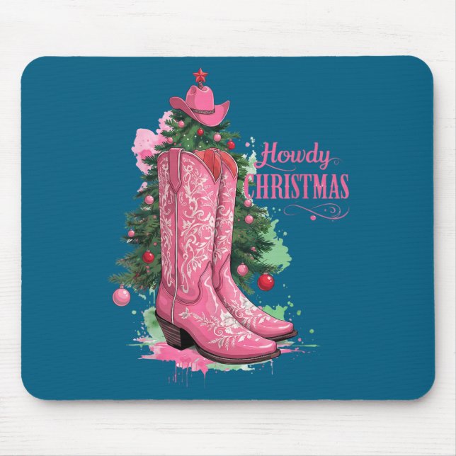 Mousepad Western , Howdy Christmas And Tree, Nk Cowboy Boot (Frente)