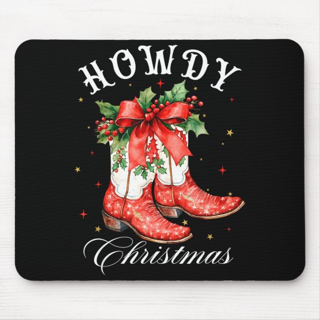 Mousepad Western Howdy Christmas Cowgirl Boot Coquette Bow  (Frente)